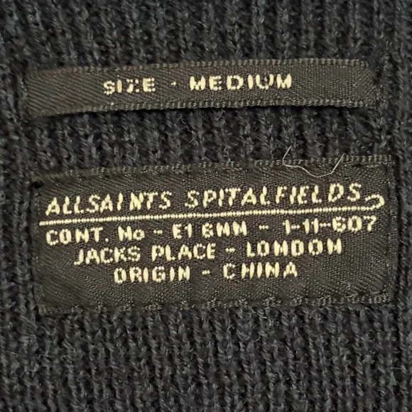 All Saints Dark Navy Open Front Cotton Cashmere Blend Sweater Size Medium EUC - Picture 3 of 5